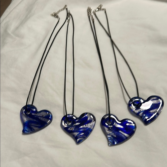Blue Heart Glass Pendant Necklace with Swirled Design - Picture 1 of 1